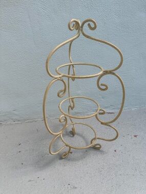Vintage Scroll Metal Plant Stand in Cream